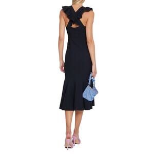 NWT $169 ANTHROPOLOGIE O.P.T. Cleis black dress XL ruffle hem criss cross S